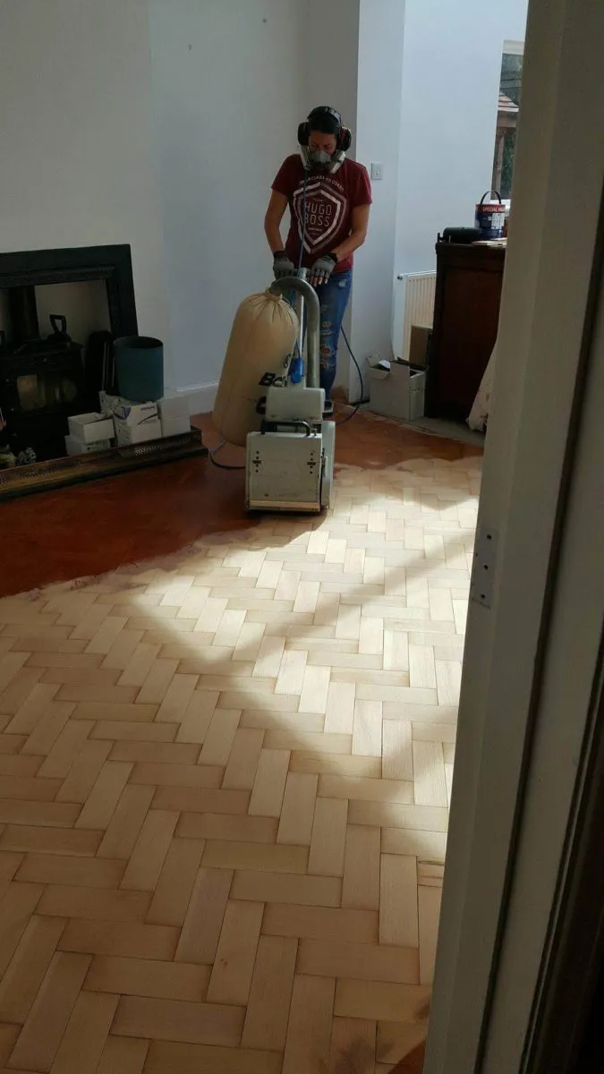 Floor 6. Pine Herringbone Parquet - Before